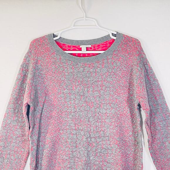 Halogen Sweater Womens Medium Gray Hot Pink Long Sleeve Pullover Jumper Top - Picture 4 of 6